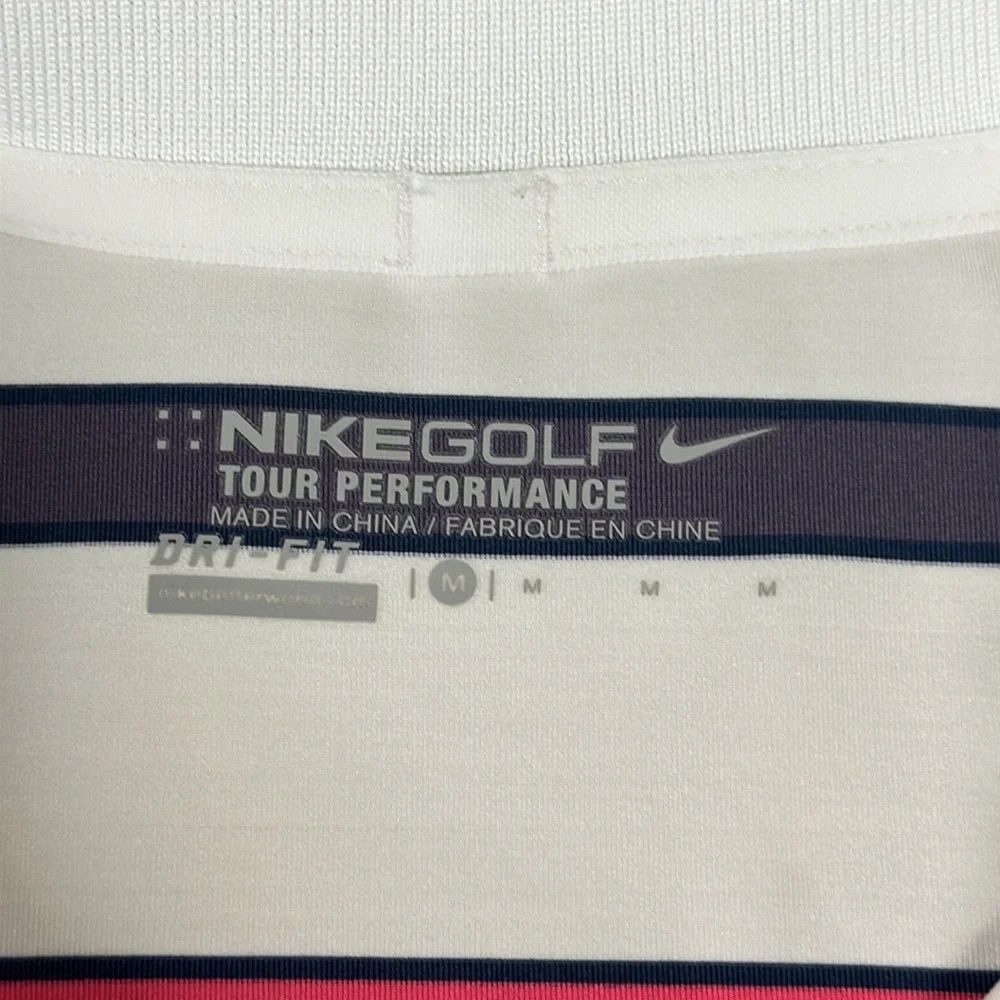 Nike Golf Dri Fit Tour Performance White Pink Purple Stripe Polo Shirt Medium
